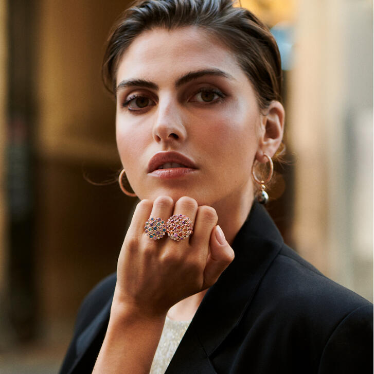 Confetti Ring 750 Roségold mit Brillanten und Saphiren