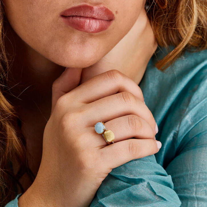 Dancing Azure Ring 750 Gelbgold mit Aquamarin und Brillanten