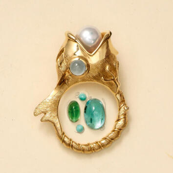 Young Fish Ring 750 Gelbgold mit Aquamarin &...