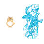 Young Fish Ring 750 Gelbgold mit Aquamarin & weißer Akoya Perle