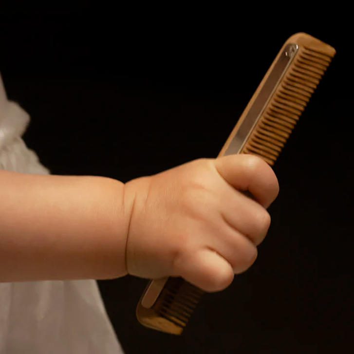 Curly Babykamm Buchenholz & 925 Silber Gravurplatte