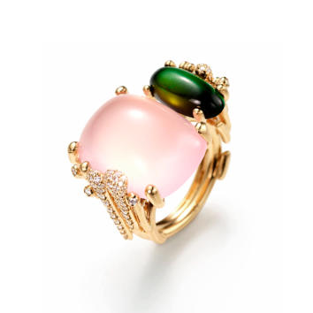 BoHo Ring 750 Gelbgold mit grünem Turmalin,...