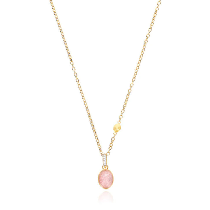 Boules Anhänger 750 Gelbgold mit Bergkristall, Strawberry Quarz, Perlmutt & Brillanten, klein