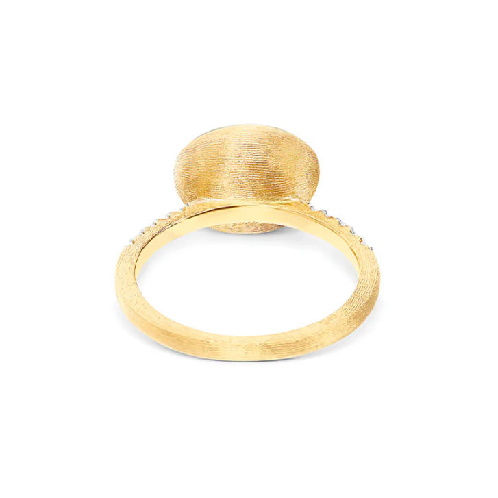 Boules Ring 750 Gelbgold mit Bergkristall, Jadeit & Brillanten, klein