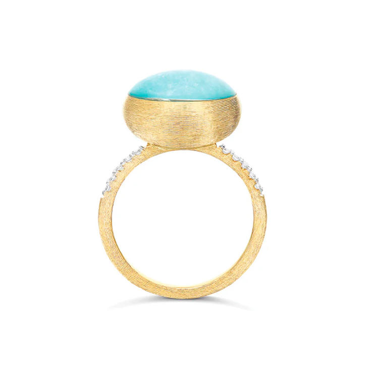 Boules Ring 750 Gelbgold mit Bergkristall, Amazonit & Brillanten, medium