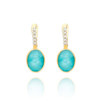 Boules Ohrringe 750 Gelbgold mit Bergkristall, Amazonit...