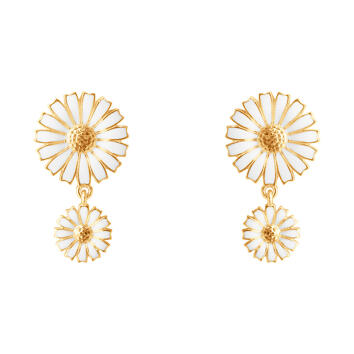 Daisy Ohrringe Double 925 Silber vergoldet, weiß