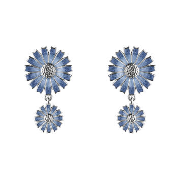 Daisy Ohrringe Double 925 Silber rhodiniert, blau