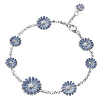 Daisy Armband mit 8 Blüten 925 Silber rhodiniert, blau