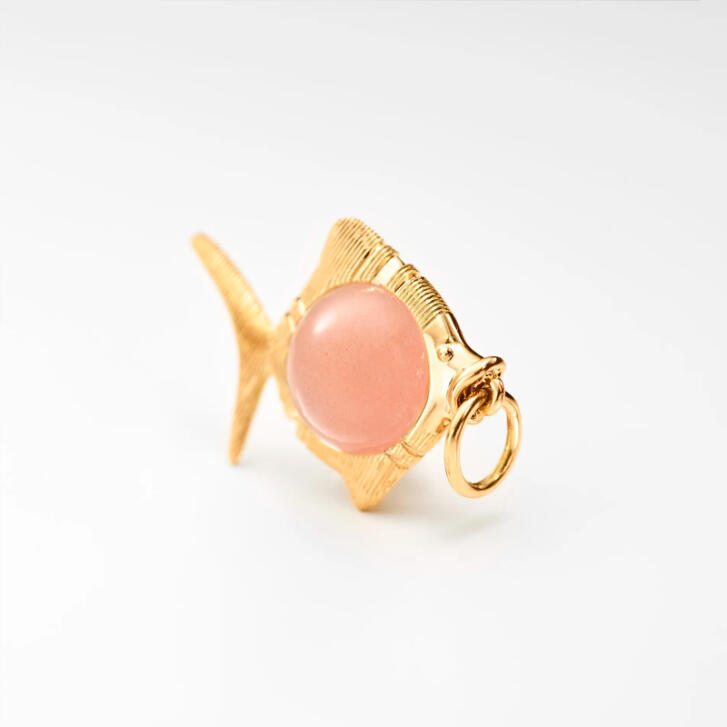Young Fish Anhänger 750 Gelbgold mit Blush Mondstein