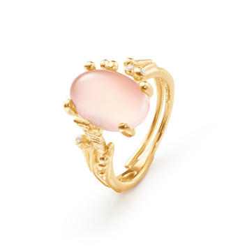 BoHo Ring 750 Gelbgold mit Rosenquartz & Brillanten