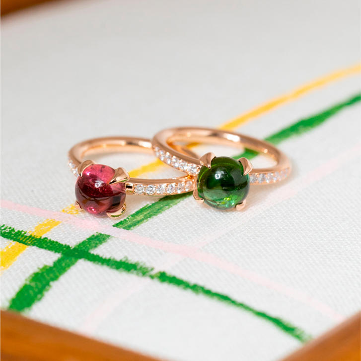 Bron Catch Ring 750 Roségold mit grünem Turmalin & Brillanten