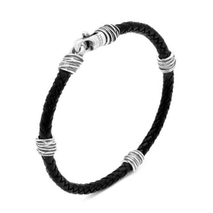 Leder Armband geflochten 925 Silber