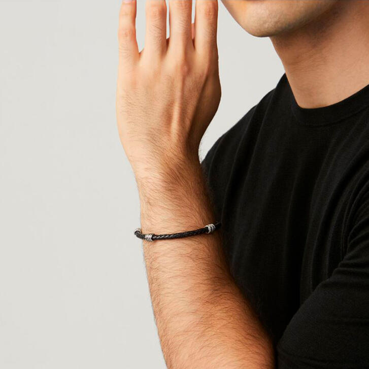 Leder Armband geflochten 925 Silber