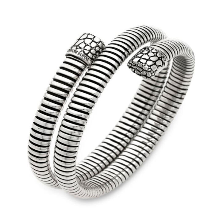Croco Armreif 925 Silber, schmal, doppelt