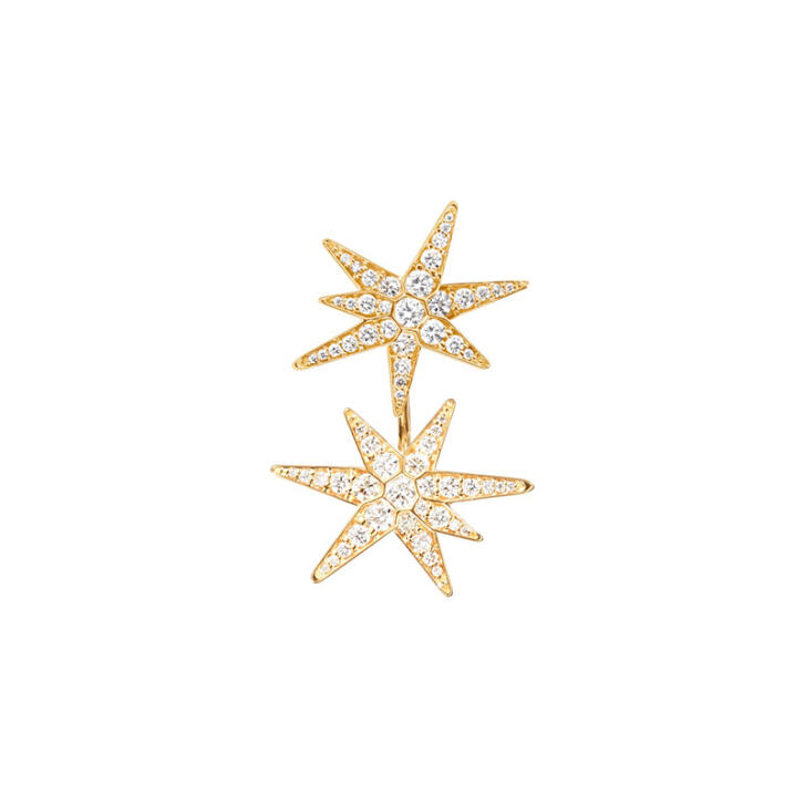 Funky Stars Ohrring Einhänger 750 Gelbgold mit Brillanten
