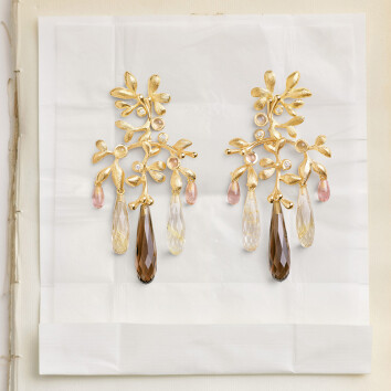 Gipsy Ohrringe 750 Gelbgold mit Rauchquarz, Rutilquarz,...