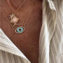 Shooting Stars Evil Eye Collier 750 Gelbgold mit Türkis, Tigerauge-Quarz, Onyx & Brillanten