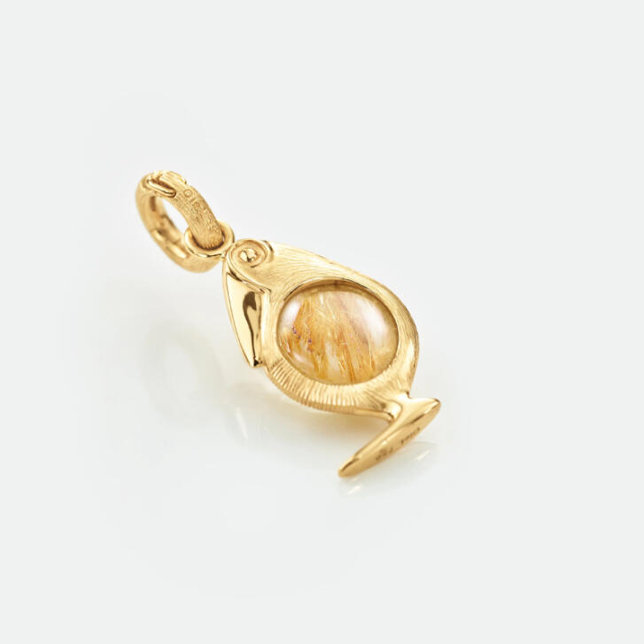 Bird Family Charm 750 Gelbgold mit Rutilquarz