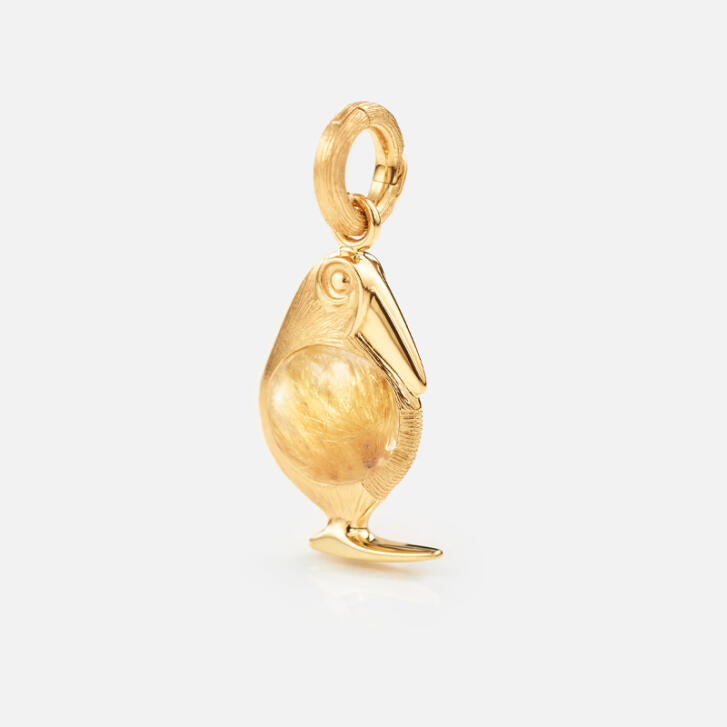 Bird Family Charm 750 Gelbgold mit Rutilquarz