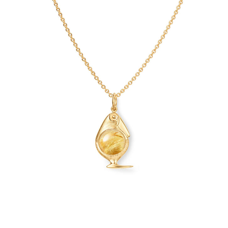 Bird Family Charm 750 Gelbgold mit Rutilquarz