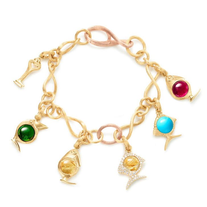 Bird Family Charm 750 Gelbgold mit Rutilquarz