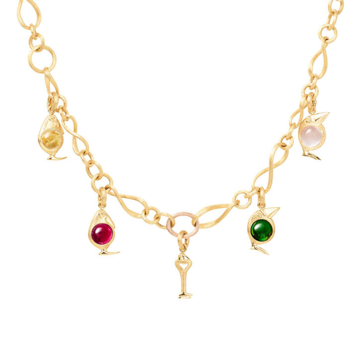 Bird Family Key t0 the Heart Charm 750 Gelbgold