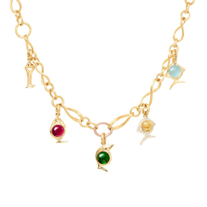 Bird Family Key t0 the Heart Charm 750 Gelbgold