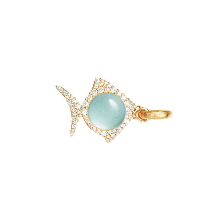 Young Fish Charm 750 Gelbgold mit Aquamarin & Brillanten