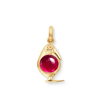 Bird Family Charm 750 Gelbgold mit kirschrotem Turmalin