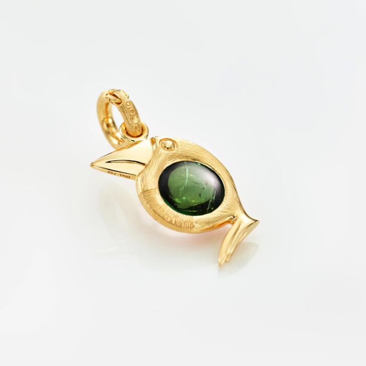 Bird Family Charm 750 Gelbgold mit grünem Turmalin