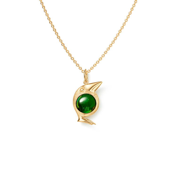Bird Family Charm 750 Gelbgold mit grünem Turmalin