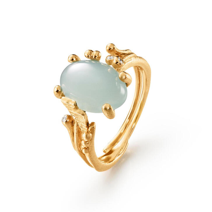 BoHo Ring 750 Gelbgold mit Aquamarin & Brillanten