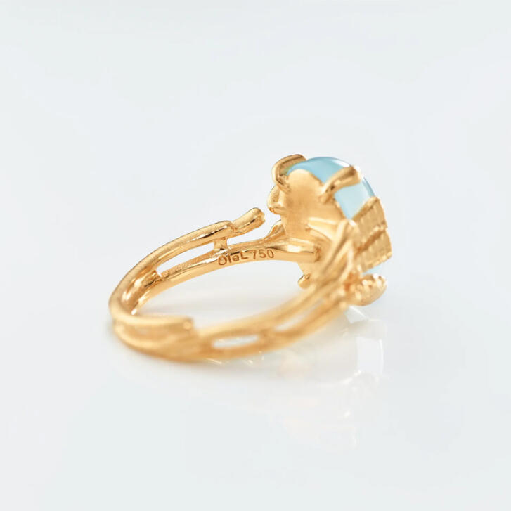 BoHo Ring 750 Gelbgold mit Aquamarin & Brillanten