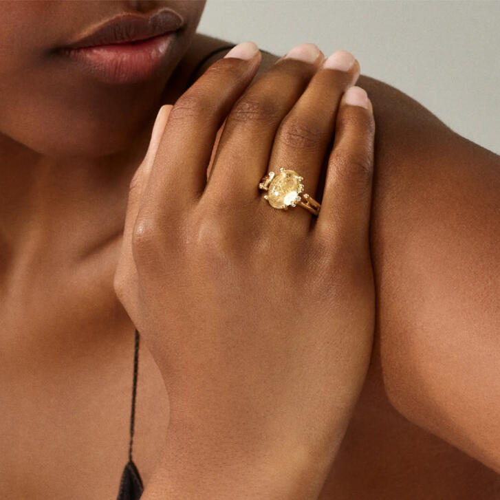 BoHo Ring 750 Gelbgold mit Rutilquarz & Brillanten