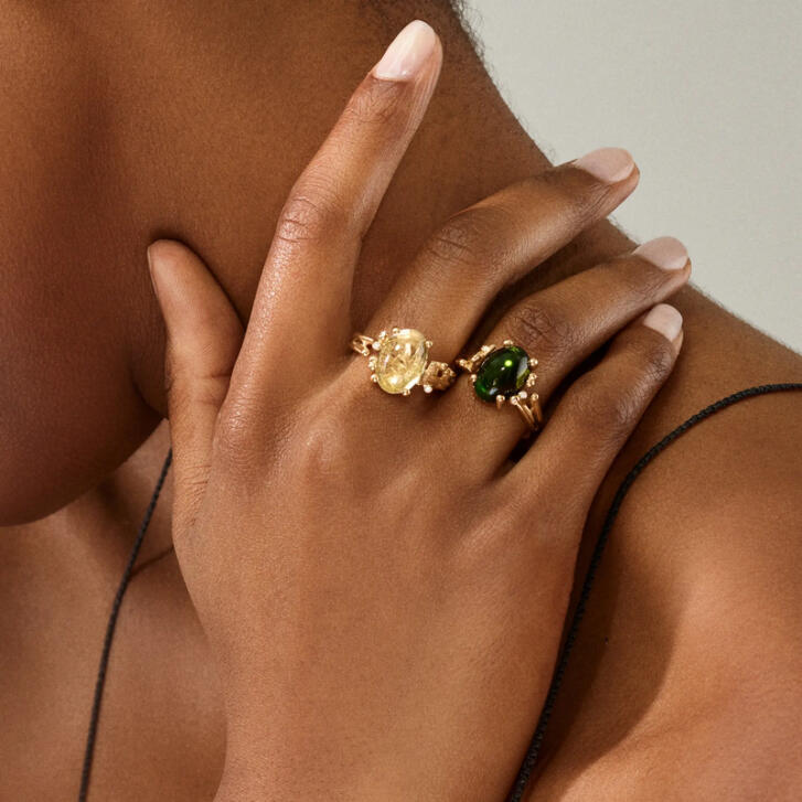 BoHo Ring 750 Gelbgold mit Rutilquarz & Brillanten