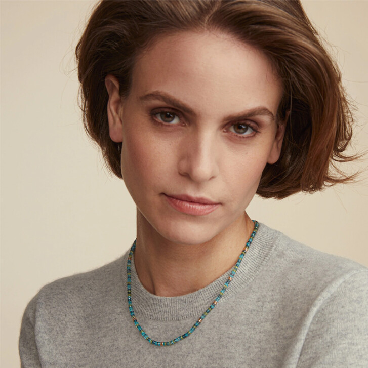 Edelstein Kette Mix 750 Roségold mit London Blue Topas, Peridot, Apatit & Kyanit