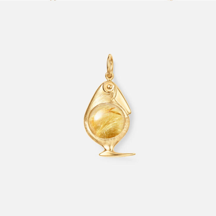 Bird Family Anhänger 750 Gelbgold mit Rutilquarz