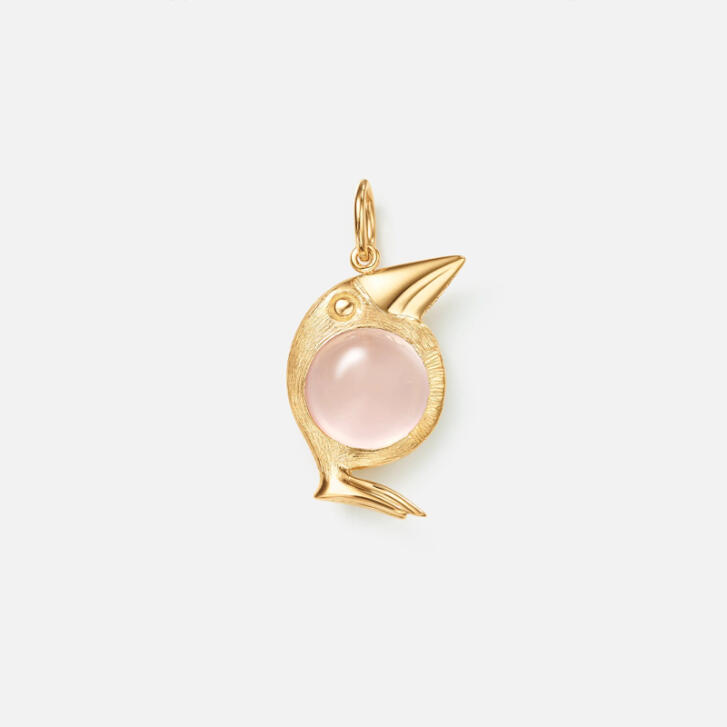 Bird Family Anhänger 750 Gelbgold mit Rosenquarz