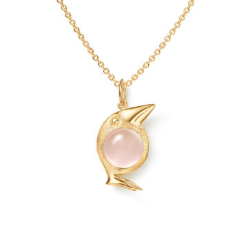Bird Family Anhänger 750 Gelbgold mit Rosenquarz