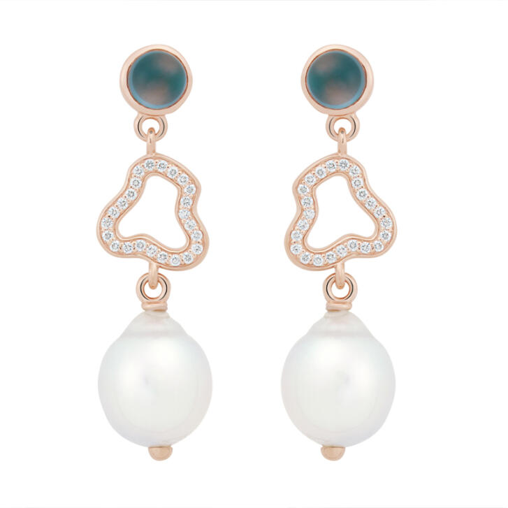 Joy Cloud Ohrringe 750 Roségold mit London Blue Topas, Südseeperle & Brillanten