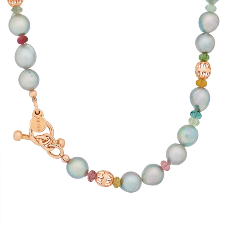 Edelstein Kette Mix 750 Roségold mit Akoya Perlen & Turmalin-Mix