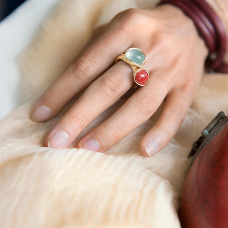 Lotus Ring No.2 750 Gelb- und Roségold mit Aquamarin