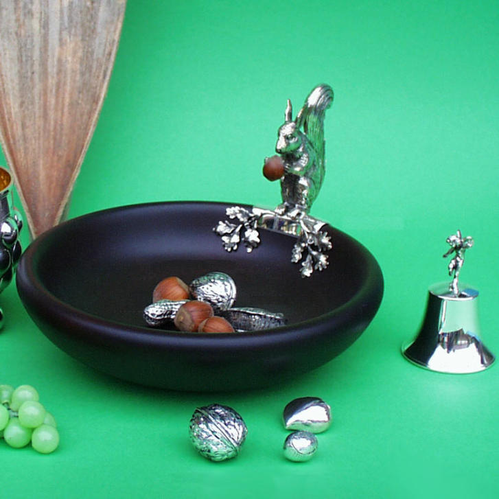 Edelholzschale mit 925 Silber Eichhörnchen
