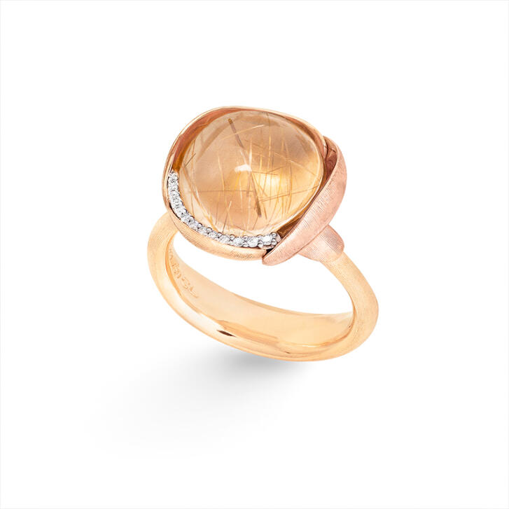 Lotus Ring No.3 750 Gelb- und Roségold mit Brillanten und Rutilquarz