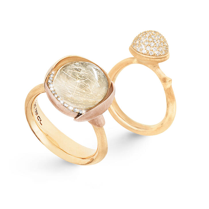 Lotus Ring No.3 750 Gelb- und Roségold mit Brillanten und Rutilquarz