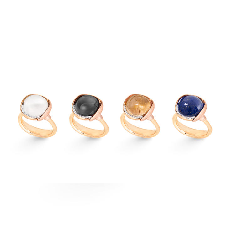 Lotus Ring No.3 750 Gelb- und Roségold mit Brillanten und weißem Mondstein