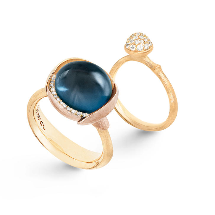 Lotus Ring No.3 750 Gelb- und Roségold mit Brillanten und London Blue Topas
