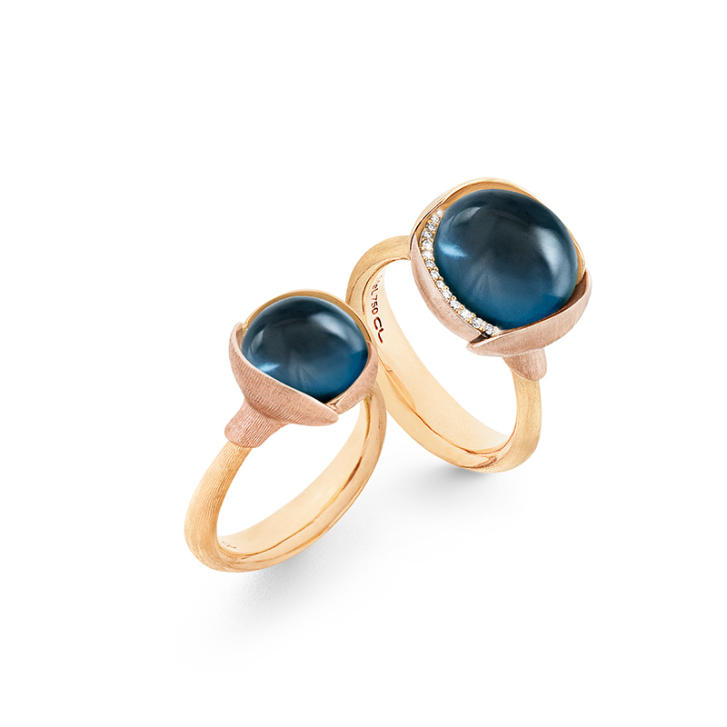 Lotus Ring No.3 750 Gelb- und Roségold mit Brillanten und London Blue Topas