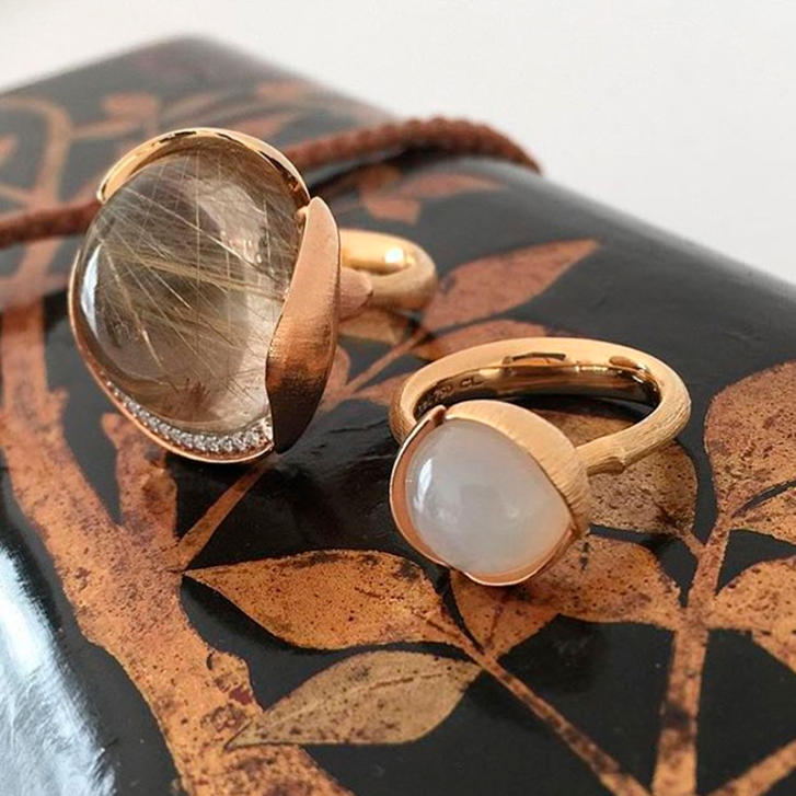 Lotus Ring No.4 750 Gelb- und Roségold mit Brillanten und Rutilquarz